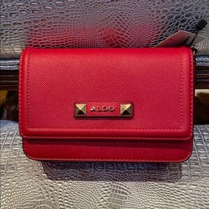 Aldo Bold Red Clutch with Gold Accents